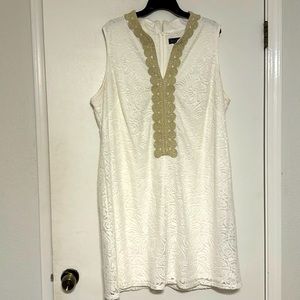 Lace sleeveless shift dress Jessica Howard Size 20W summer gold trim